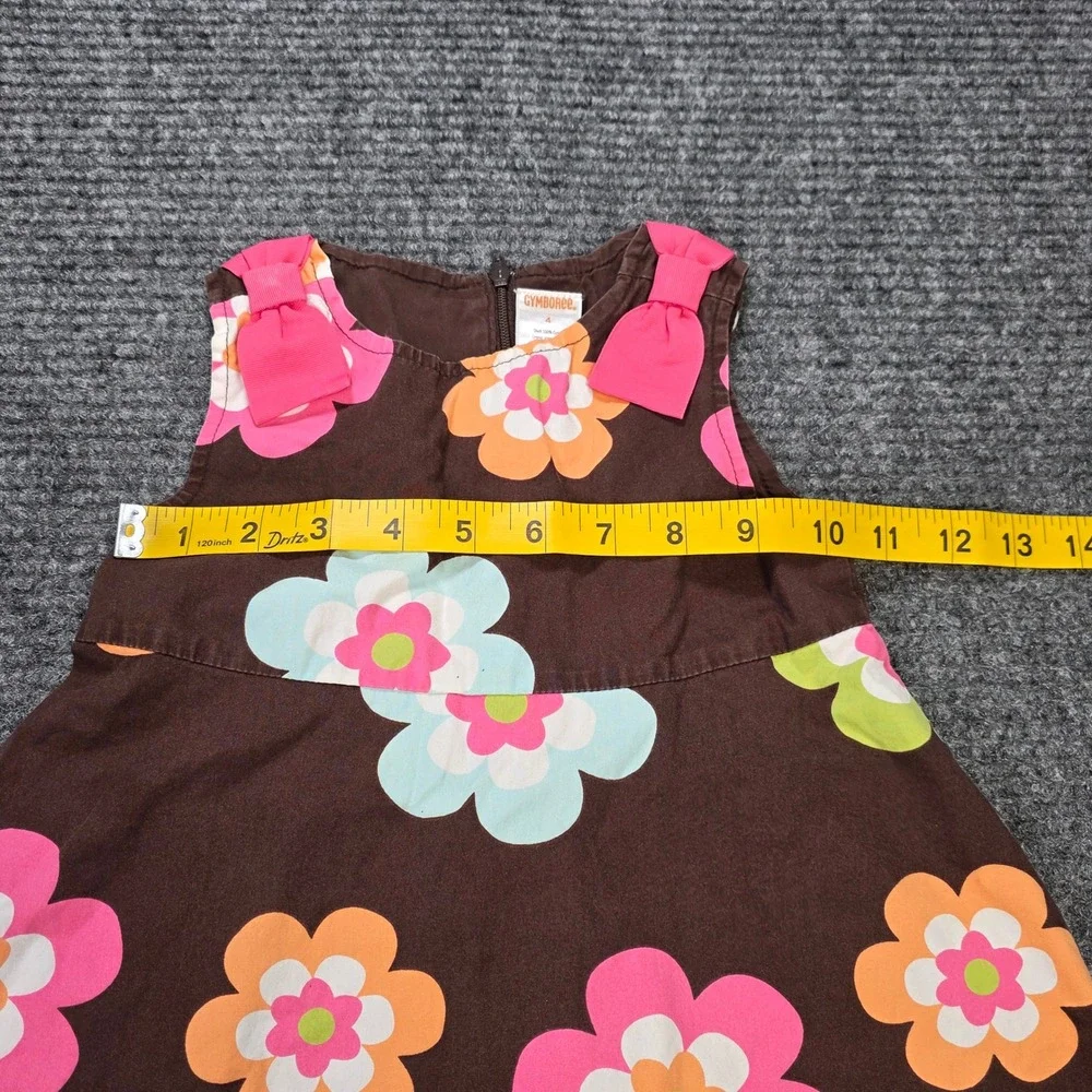 Gymboree Floral Bow‎ Sleeveless Cotton Dress Girl's Size 4 Brown Pink